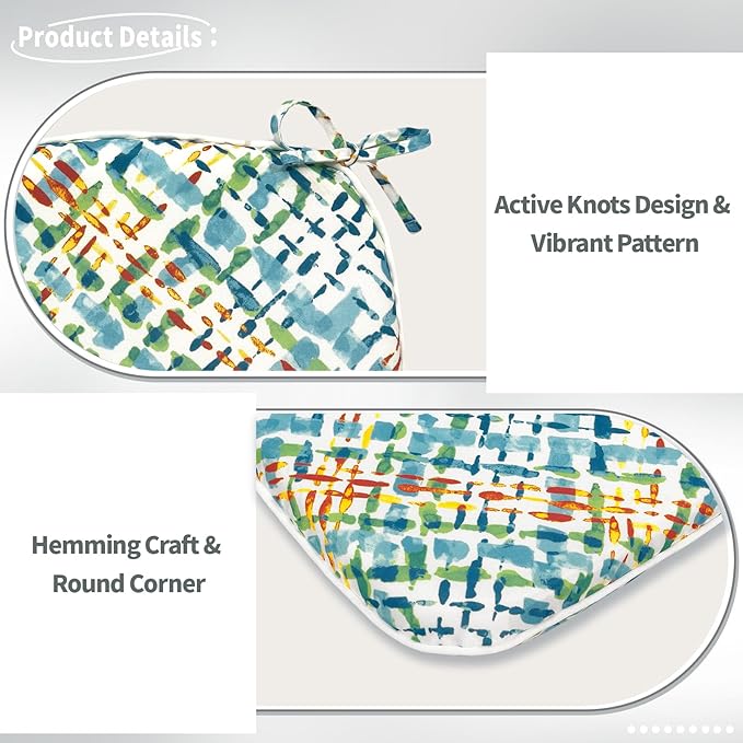 Indoor/Outdoor Chair Cushions 16x17 Inch, Patio Chair Cushions with Ties, All Weather Seat Cushions for Patio Furniture Home Garden Chair Use, Set of 4,Acapa Opal Geometric