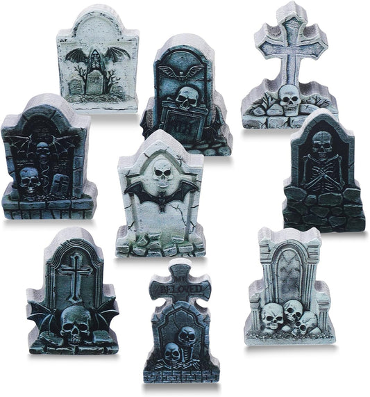 Kathfly 9 Pieces Halloween Miniature Tombstones Mini Village Tombstones Halloween Figurines Miniature Spooky Town for DIY Crafts Outdoor Home Garden Decor(Double Color Style)