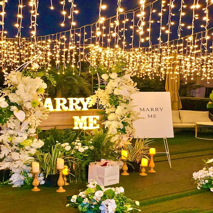 Icicle Lights for Outside, 33FT 400 LED Christmas Lights Outdoor Indoor with 8 Modes Waterproof, Connectable Plug in String Hanging Light for House Roof Yard Wedding Holiday Decor, Warm White