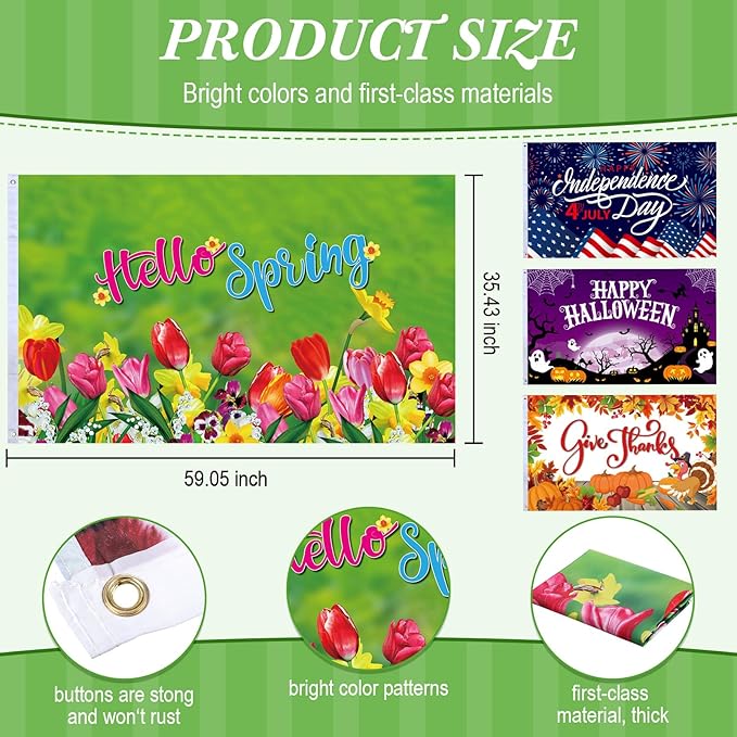 12 Pcs Seasonal Garden Flag 3 x 5 ft Yard Flags for Outside Double Sided Holiday Banner with Grommets for Spring Summer 4th of July Outdoor Banner Decorations