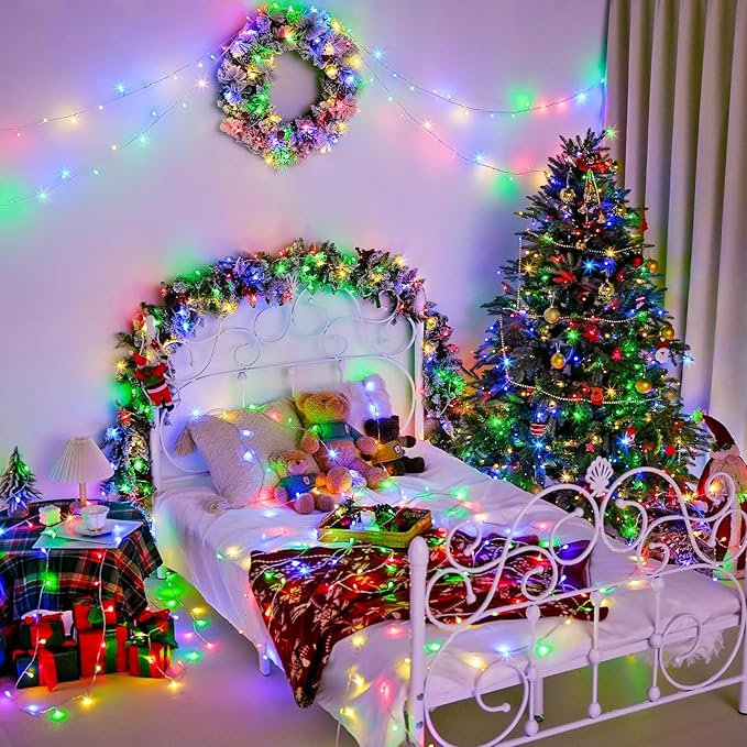 JMEXSUSS 400 LED Christmas Tree Lights Plug in with Remote, 132ft Multicolor Christmas Lights Outdoor Waterproof, 8 Modes Mini String Lights for Patio Yard Party Decorations, EXS-S-0400-R