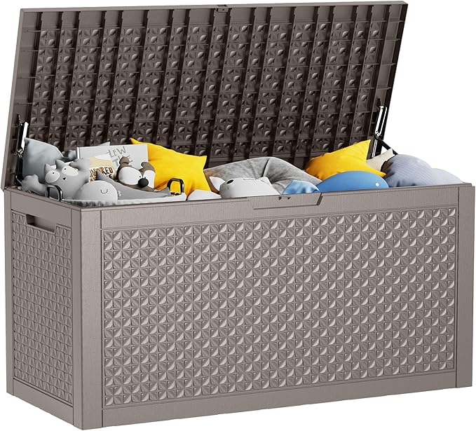 100 Gallon Outdoor Storage Box - Deck Box Waterproof Patio Furniture, Garden Tools, Cushions, Pool Accessories Outside Storage Resin Box