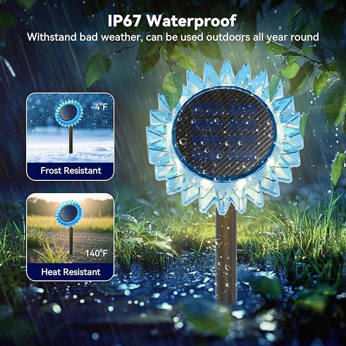 Hogni 6PK Solar Garden Lights, Ground Stake/Hang 2 in 1 Solar Sunflowers Outdoor Waterproof IP67, Outdoor Decor for Pathway Walkway Landscape Backyard Fence Decoration