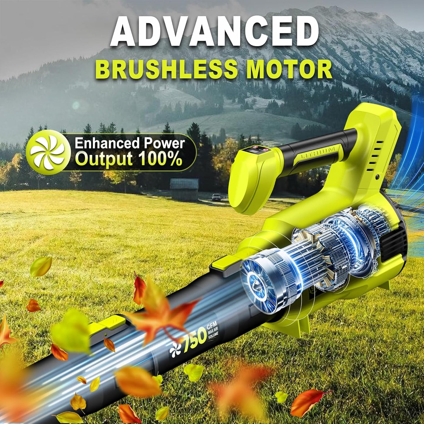 SILVEL Cordless Leaf Blower with 2x6.0Ah Battery and Quick Charger, 750CFM (250MPH) High Power Turbo Leaf Blowers with LCD Screen/Variable Speeds for Lawn Care, Patio, Dust, Blowing Leaves