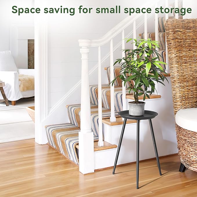 Indoor Plant Stand 20.8" Metal Mid Century Tall Plant Table for Flower Pots,Modern Plant Stand for Indoor Plants Outdoor Small Round Side for Home Decor Shelf Heavy Duty Plant Holder End Table Black