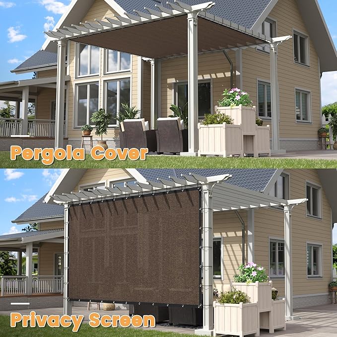 VICLLAX Shade Fabric Sun Shade Cloth with Every 2 FT Grommets for Patio Garden Pergola Cover Canopy 13x15 FT, Mocha