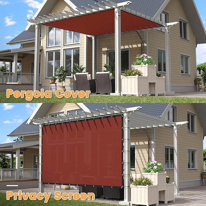 VICLLAX Shade Fabric Sun Shade Cloth with Every 2 FT Grommets for Patio Garden Pergola Cover Canopy 7x10 FT, Rust Red