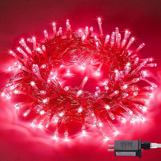 JMEXSUSS 33ft 100 LED Red Halloween Lights, 8 Modes Room String Light Indoor Plug-in, Clear Wire Red Christmas Lights Outdoor Waterproof for Halloween Bedroom, Party