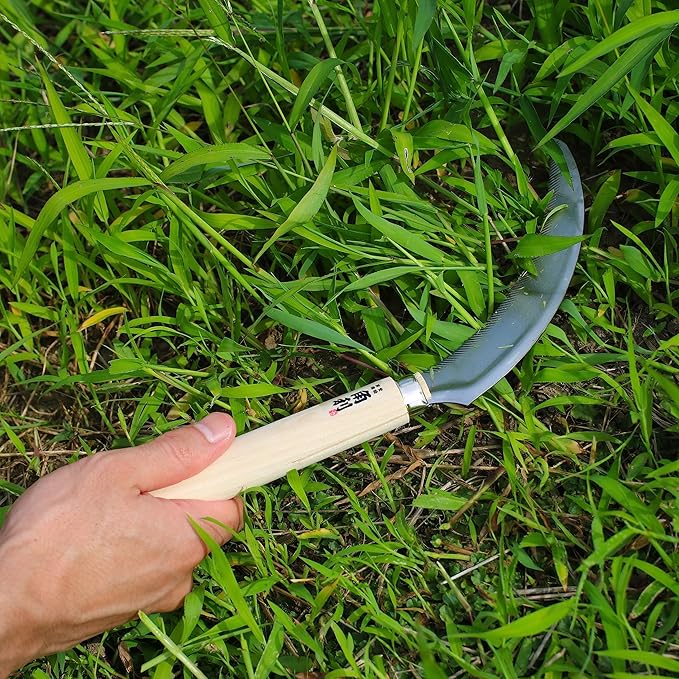 KAKURI Japanese Sickle Garden Tool 6.7" [Serrated Blade] Made in Japan, Garden Sickle for Harvesting and Weeding, Razor Sharp Japanese Stainless Steel Blade