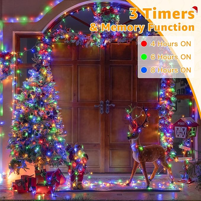 Ollny Christmas Lights Outdoor 800LED 262FT, Multicolor Plug in Fairy Lights with Remote, 8 Modes Waterproof Timers Dimmable LED String Lights for Indoor House Outside Bedroom Patio Balcony