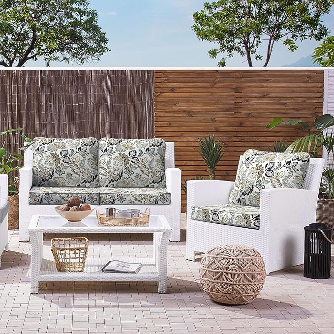 LVTXIII Outdoor Deep Seat Cushion Patio Seat and Back Cushion Set Seasonal Chair Cushion with Removable Cover and Adjustable Buckle for Home and Garden, 24"x24"x4", Dailey Tan