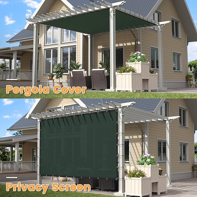 VICLLAX Shade Fabric Sun Shade Cloth with Every 2 FT Grommets for Patio Garden Pergola Cover Canopy 5x13 FT, Dark Green