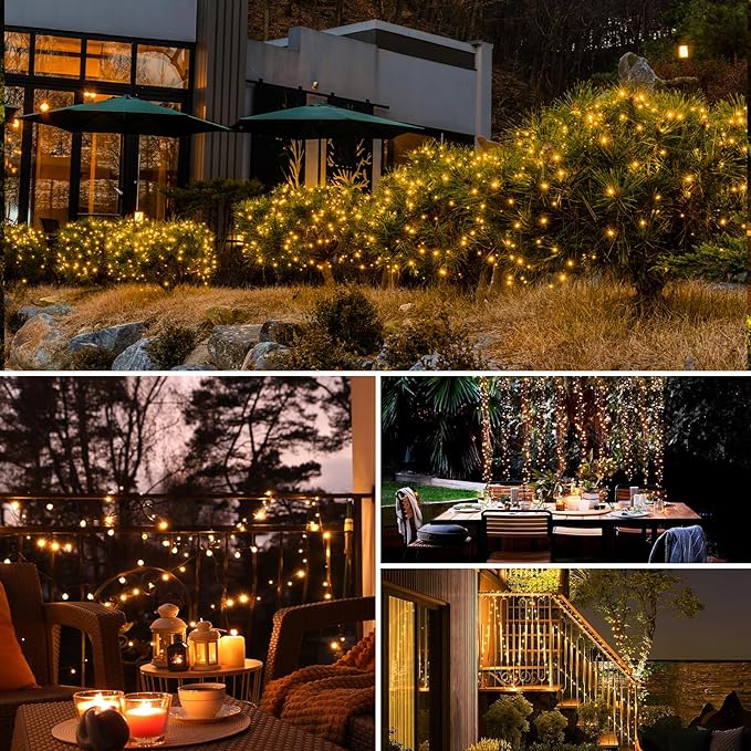 btfarm Solar String Lights for Outside - 80LED 33FT Solar Fairy Lights Outdoor Waterproof 8 Modes, Copper Wire Solar Powered Twinkle Lights for Tree Garden Christmas Wedding Party Decor, Warm White