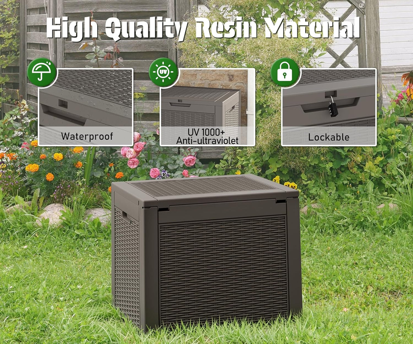 KAMABOKO 31 Gallon Outdoor Storage Box 2 Pack All-Weather Deck Box for Patio Furniture, Package Deliveries, Garden Tools, Pool Supplies & Cushions, Grey