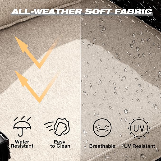 Joyside Wicker Patio Furniture Sets, 5 Pieces Upgraded Large Size Outdoor Furniture with Swivel Rocking Patio Chairs, Outdoor Ottoman and Side Table, Thick Cushions, Wide Armrest