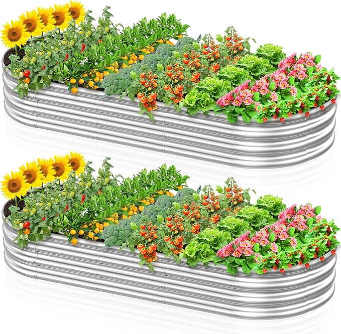2 Pcs 7 x 3 x 1 FT Galvanized Steel Raised Garden Bed, Large Galvanized Steel Outdoor planter box for for Easy to DIY and clean - Raised Garden Beds outdoor for backyards, terraces and balconies