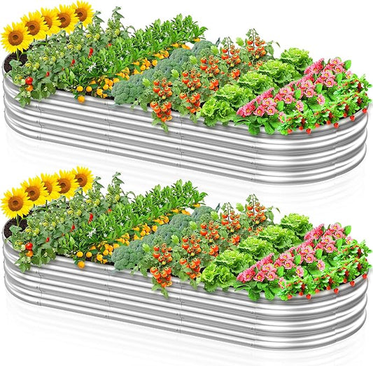 2 Pcs 7 x 3 x 1 FT Galvanized Steel Raised Garden Bed, Large Galvanized Steel Outdoor planter box for for Easy to DIY and clean - Raised Garden Beds outdoor for backyards, terraces and balconies
