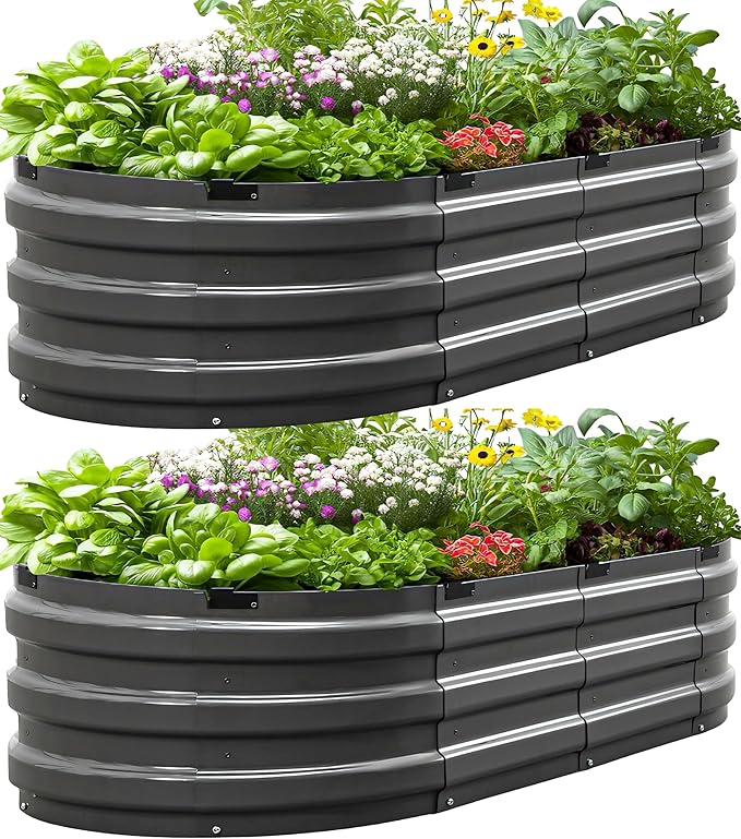 KING BIRD Raised Garden Bed Kit 2025 Upgraded 10-Minute Assembly Galvanized Planter Garden Box Outdoor for Gardening, Vegetables, Flowers, 47x24x12 in, Dark Grey 2PCS