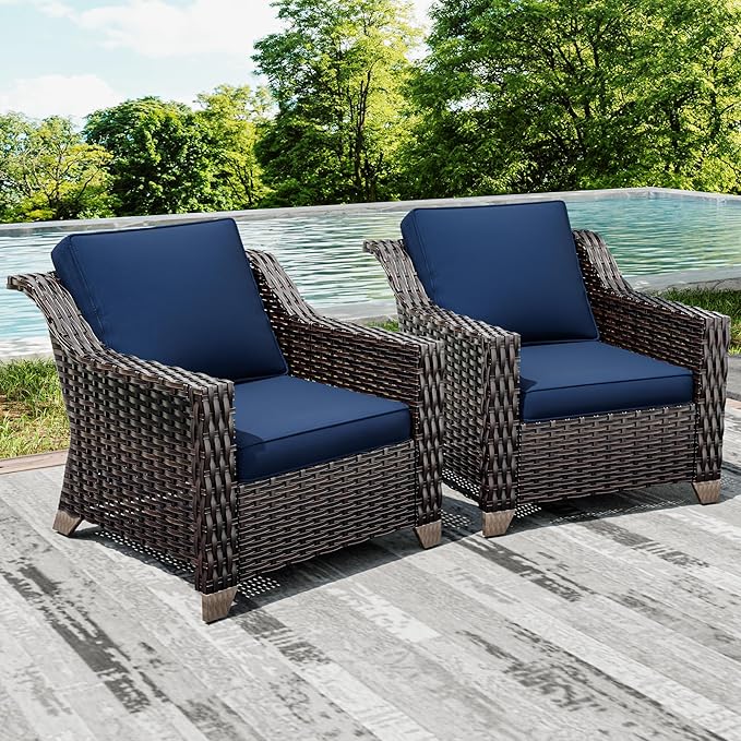 Joyside Wicker Patio Chairs Set of 2, Outdoor Rattan Furniture with Wide Armrest and Thick Cushions, Upgraded Large Size for Backyard, Garden, Poolside
