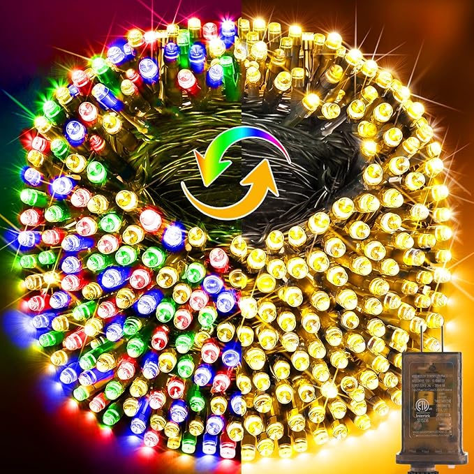 KNONEW 403FT 1000 LED Christmas Lights Color Changing Outdoor String Lights with 11 Modes & Timer Fairy Light Plug in Waterproof Fairy Lights for Xmas Yard Tree Wedding Party(Warm White to Multicolor)