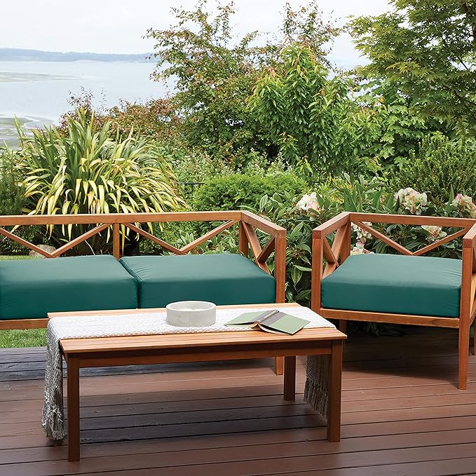 Classic Accessories Ravenna Water-Resistant 25 x 25 x 5 Inch Square Patio Seat Cushion Slip Cover & Foam, Mallard Green, Lounge Chair Cushion