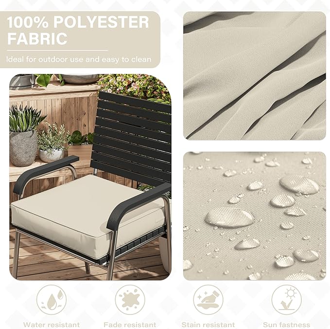 Patio Chair Cushions 18.5 X 16 X 4 Inch Waterproof Outdoor Seat Cushions for Patio Furniture, Outdoor Sofa Couch Pads with Ties & Handle, Set of 2, Cream