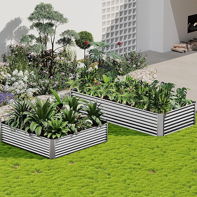 2 Pack Galvanized Raised Garden Bed Outdoor, Metal Garden Bed for Vegetables, Above Ground Garden Box for Flower, Steel Raised Beds for Gardening - 50"x20"