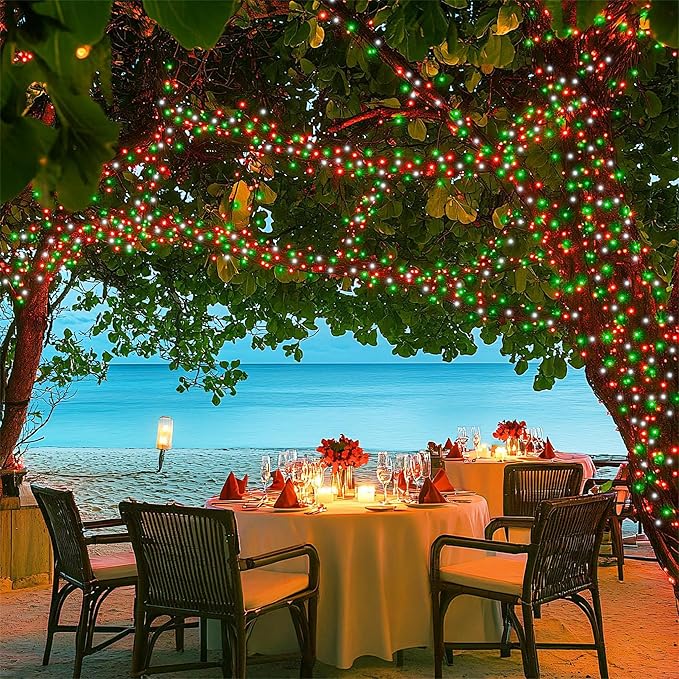 JMEXSUSS 200 LED Red White and Green Christmas Lights Outdoor, 66ft String Lights Indoor Clear Wire, Christmas Tree Lights Plug in for Bedroom Tree Christmas Party Decorations