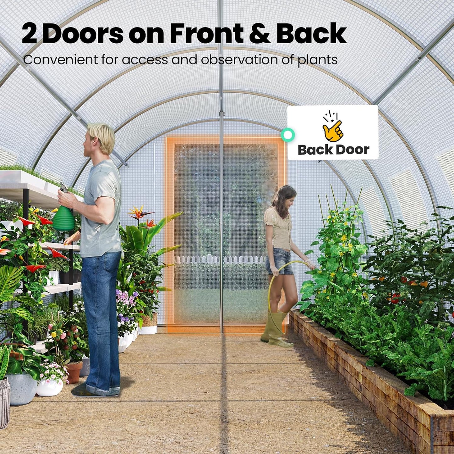 KING BIRD Premium 20x10x6.6FT Greenhouse for Outdoors, Large Walk-in Heavy Duty Galvanized Steel Frame, Mesh Door Screen Window Upgraded Zipper Tunnel Hoop for Garden Plant Winter, White