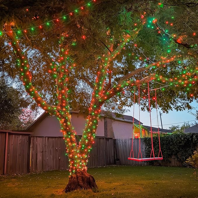 JMEXSUSS 200 LED Red and Green Christmas Lights Outdoor, 66ft String Lights Indoor Clear Wire Plug in for Bedroom Party Christmas Tree Decorations