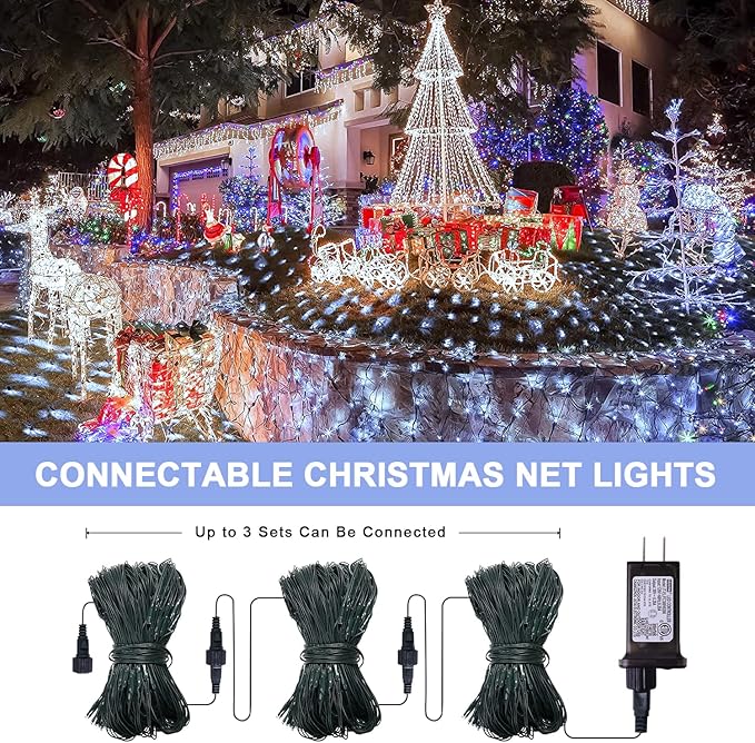 JMEXSUSS 360 LED Net Christmas Lights Outdoor Waterproof, Connectable 12ft x 5ft, 8 Modes with Remote
