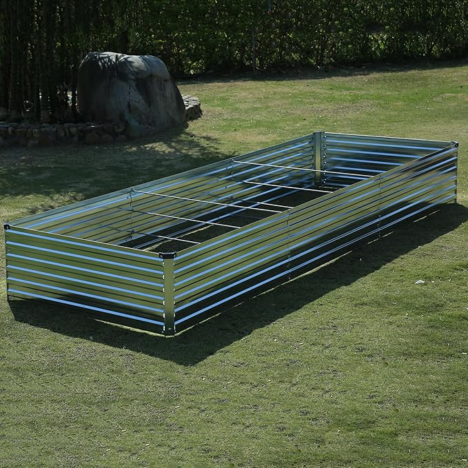 12x4x1.5ft Galvanized Raised Garden Bed,Outdoor Planter Box Metal Patio Kit Planting Bed for Vegetables Flowers Herb,Silver