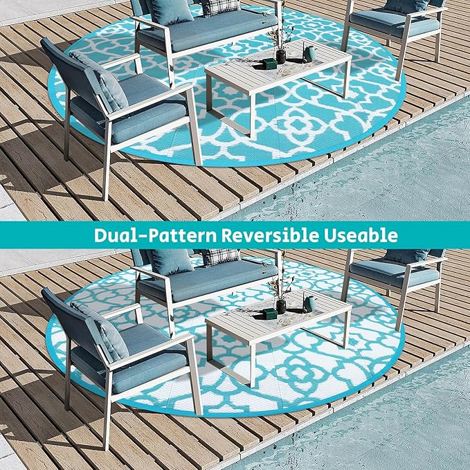 HEBE Outdoor Rug Waterproof 8ft, Plastic Straw Rug Camping Rug, Reversible Outdoor Patio Rugs RV Mat Clearance, Indoor Outside Floor Carpet for Porch,Deck,Camper,Balcony,Backyard