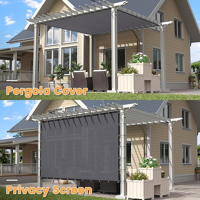VICLLAX Shade Fabric Sun Shade Cloth with Every 2 FT Grommets for Patio Garden Pergola Cover Canopy 18x18 FT, Grey