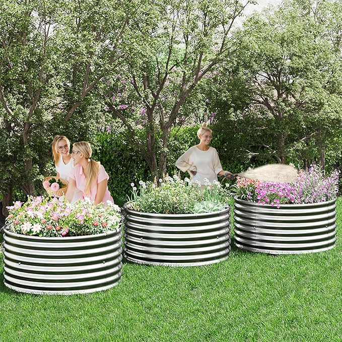 3 Pack 2x2ft Galvanized Raised Garden Bed Outdoor, Metal Garden Bed for Vegetables, Above Ground Garden Box for Flower, Steel Raised Beds for Gardening - 2FTx2FTx10inch