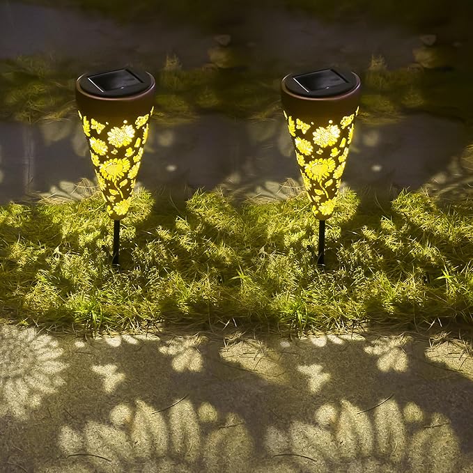 2 Pack Sunflower Solar Pathway Lights Outdoor, Waterproof Solar Walkway Lights Garden Decor, Pathway Landscape Lights for Backyard Patio Path Yard Lawn Walkway