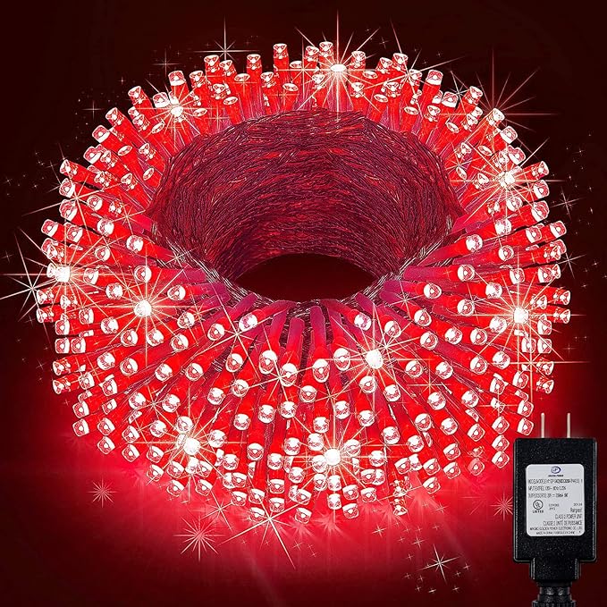 KNONEW 197FT 500 LED Christmas Lights Outdoor String Lights 8 Modes & Time Memory Fairy Light Plug in Waterproof LED String Lights for Xmas Yard Tree Wedding Party Holiday Decorations (Red)