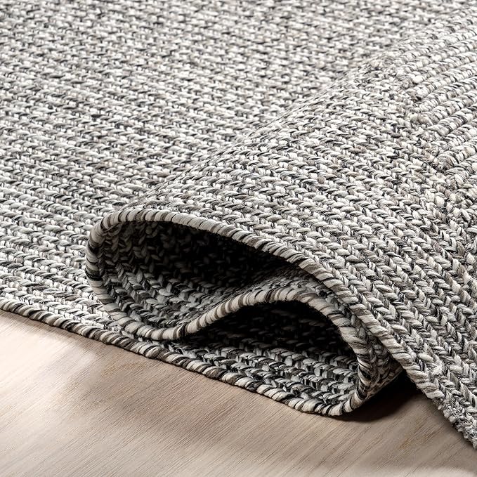 nuLOOM 2' x 10' Solid Hand Braided Indoor/Outdoor Area Rug, Pet-Friendly, High Traffic, Weather Resistant, for Patio, Balcony, Bedroom, Living, Dining Room, Wynn Salt and Pepper