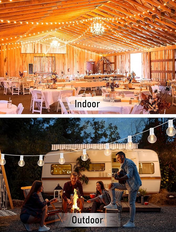 25FT Outdoor White String Lights with 27 Clear Bulbs, G40 Globe Patio String Lights for Indoor/Outdoor, Connectable Hanging Lights for Backyard Porch Balcony Party Decor - White Wire