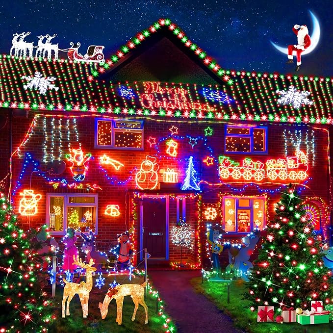 KNONEW 403FT 1000 LED Christmas String Lights Outdoor Green Wire Fairy Light 8 Modes & Timer Plug in Waterproof LED String Lights for Xmas Yard Tree Wedding Party Holiday Decorations (Red and Green)