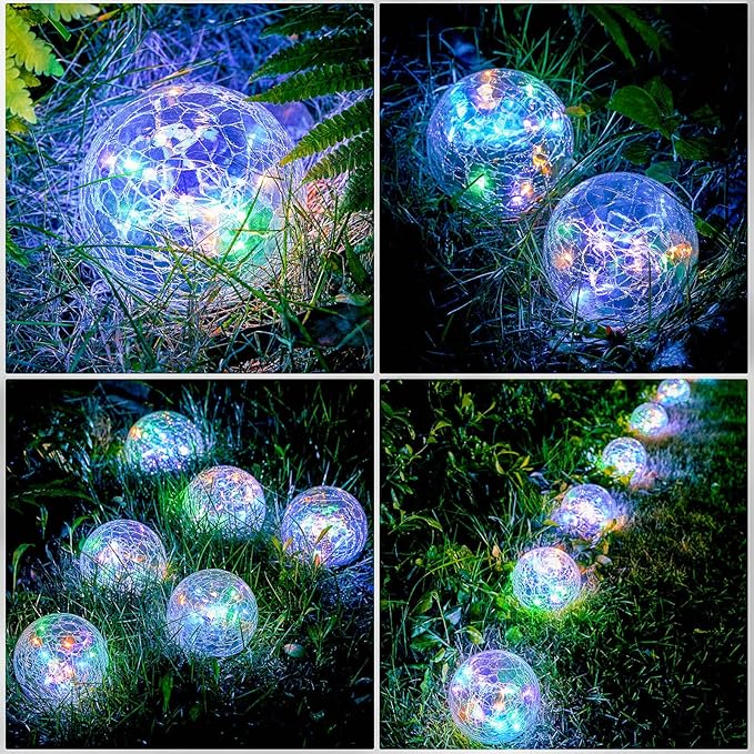 Honoson Decorative Solar Globe Lights Outdoor Waterproof LED Cracked Glass Ball Lights for Pathway, Walkway, Garden, Yard, Lawn Decoration(4 Pcs,3.9 Inch)