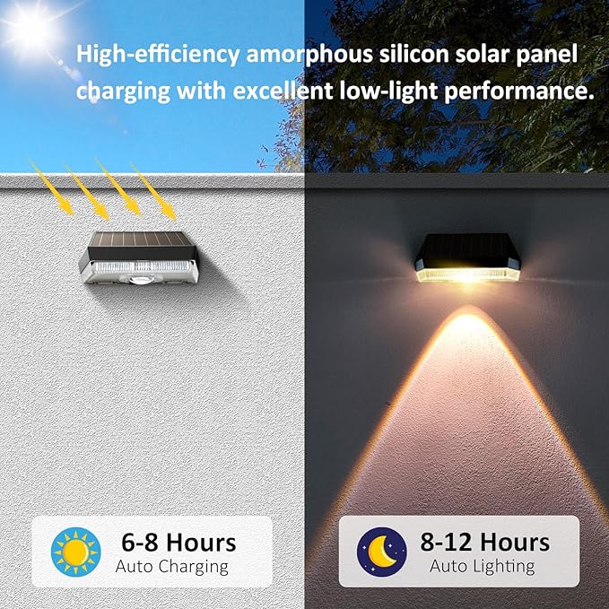 Solar Fence Lights Outdoor - IP65 Waterproof, 3000/4000/6000K & RGB Fence Lights Solar Powered, Deck Light for Outside Backyard, Patio, Deck, Stair Handrail, Pool and Wall (2PK)
