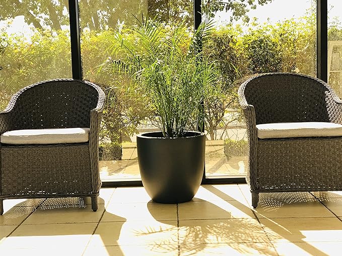 Kante 18 Inch Dia Round Concrete Planter, Indoor Outdoor Large Plant Pot with Drainage Hole and Rubber Plug for Home Patio Garden, Charcoal