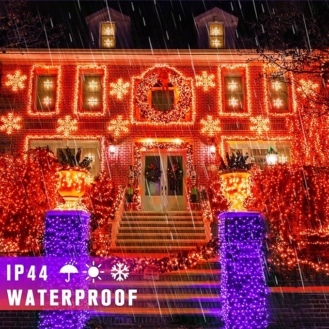 JMEXSUSS 250 LED Orange and Purple Christmas String Lights Indoor Outdoor Waterproof for Garden Patio Party Halloween Christmas Decorations