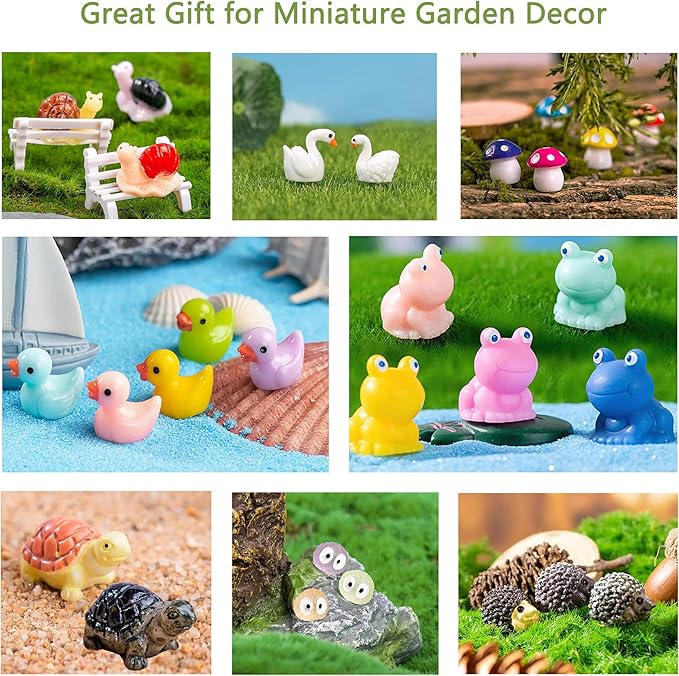 100 Pcs Mini Resin Animals Mini Duck Frog Mushroom Figures Model Kit for Miniature Garden Fairy Garden Dollhouse Decoration and Creative DIY