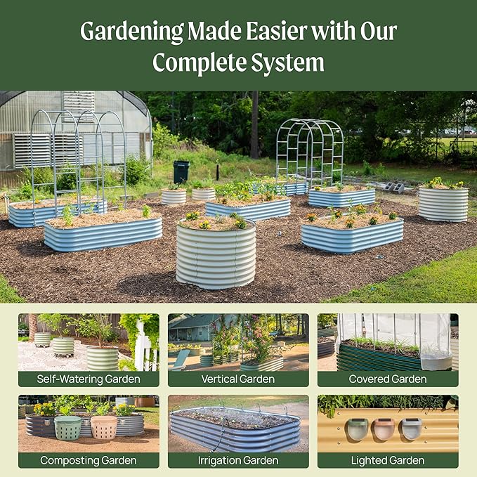 Vego garden Raised Garden Bed Kit, 17" Tall 10 in 1 Modular Metal Raised Garden Beds Kit, Metal Planter Box for Vegetables, Flowers, Herbs, Olive Green