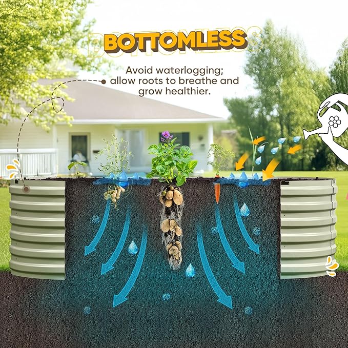 KING BIRD Raised Garden Bed Kit 2025 Upgraded Quick-Setup Galvanized Planter Garden Box Outdoor for Gardening, Vegetables, Flowers, 94x36x23 in, Olive Green