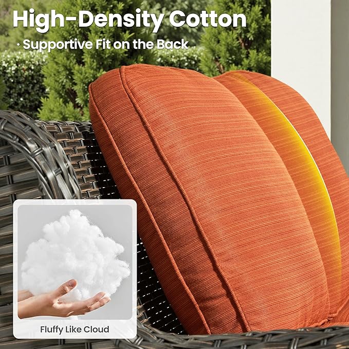 ovios 5 Pieces Patio Furniture Set with 42" Fire Pit Table, Outdoor Wicker Sofa with Loveseat, Comfy Cushions, High Back Couch Conversation Set, Brown Rattan, Orange Red