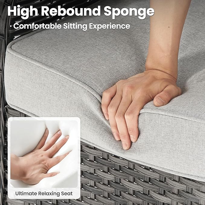 ovios 5 Pieces Patio Furniture Set with 42" Fire Pit Table, Outdoor Wicker Sofa with Loveseat, Comfy Cushions, High Back Couch Conversation Set, Grey Rattan, Grey