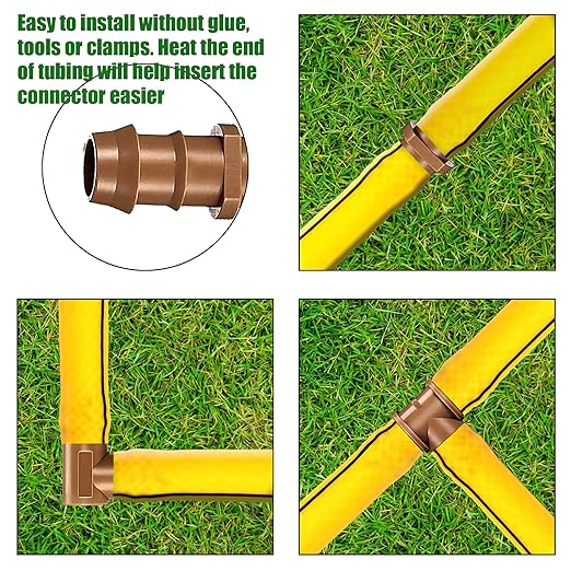 Irrigation Fittings Kit for 1/2 Inch Tubing Include 8 Tees, 8 Couplings, 8 Elbows and 8 End Cap Plugs Drip Irrigation Barbed Connectors, Drip Line Connectors Set
